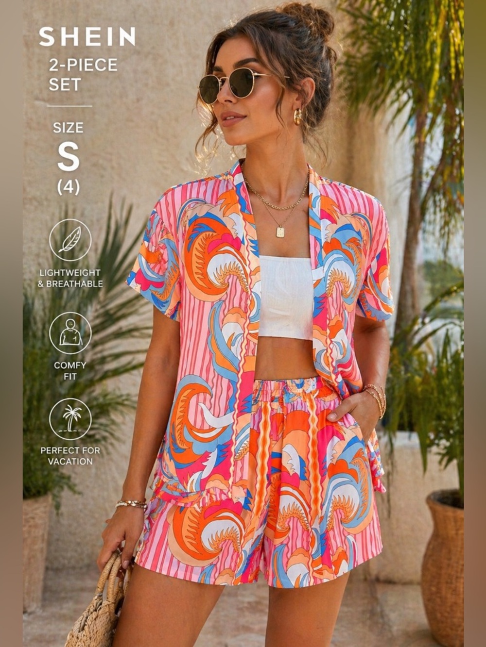 SHEIN Pink Multi Swirl Print 2-Piece Swim Coverup Set